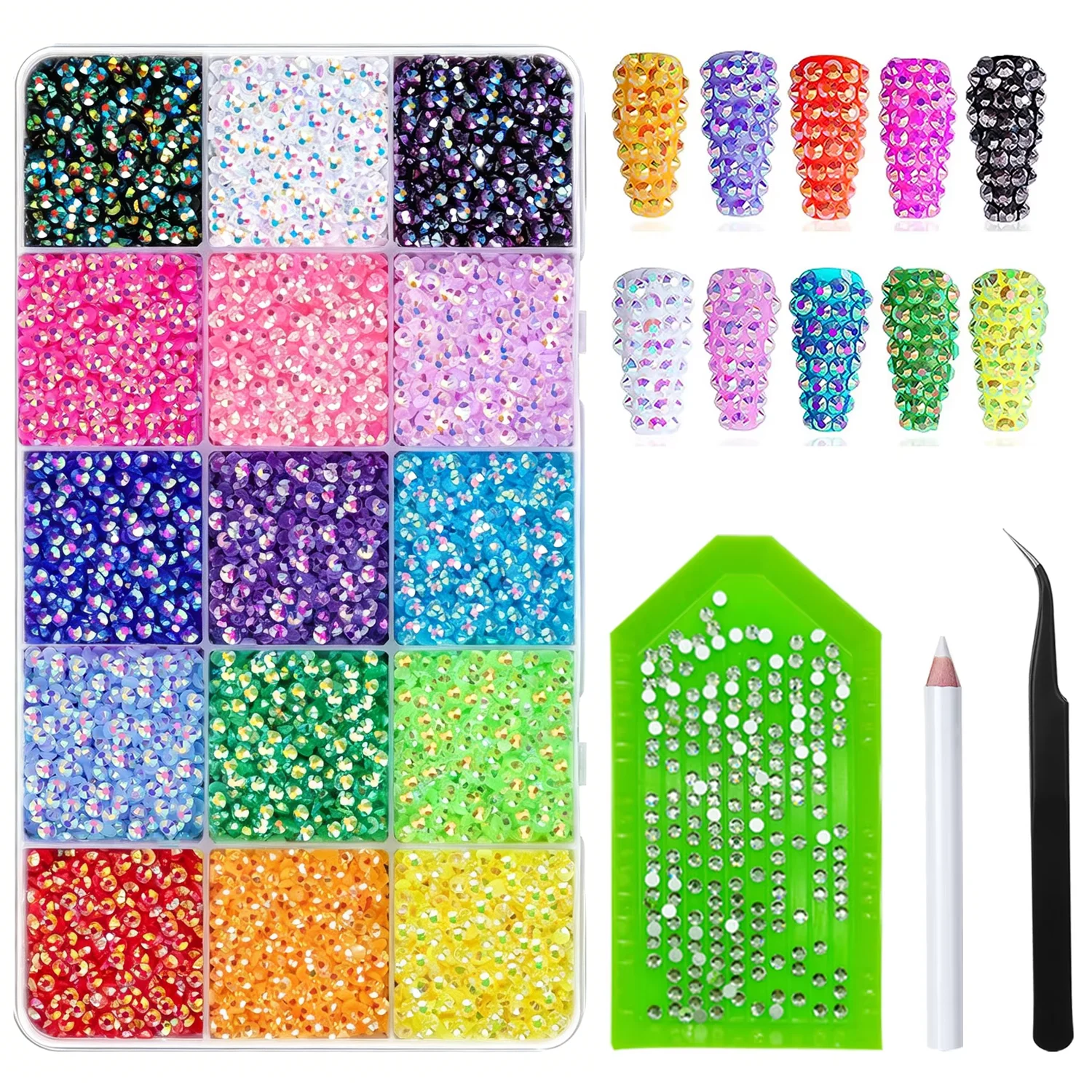 15000 Stück/Box Nagelkunst-Strass, 15 Farben 3-5mm flache runde Nagelsteine, DIY-Dekorationszubehör