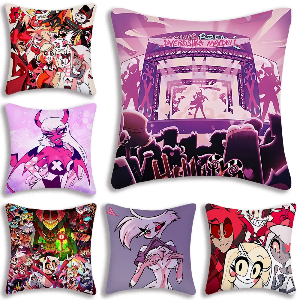 H-Hazbin H-Hotel Pillow Covers Cartoon Sofa Decorative Home Double-sided Printing Short Plush Cute Cushion Cover