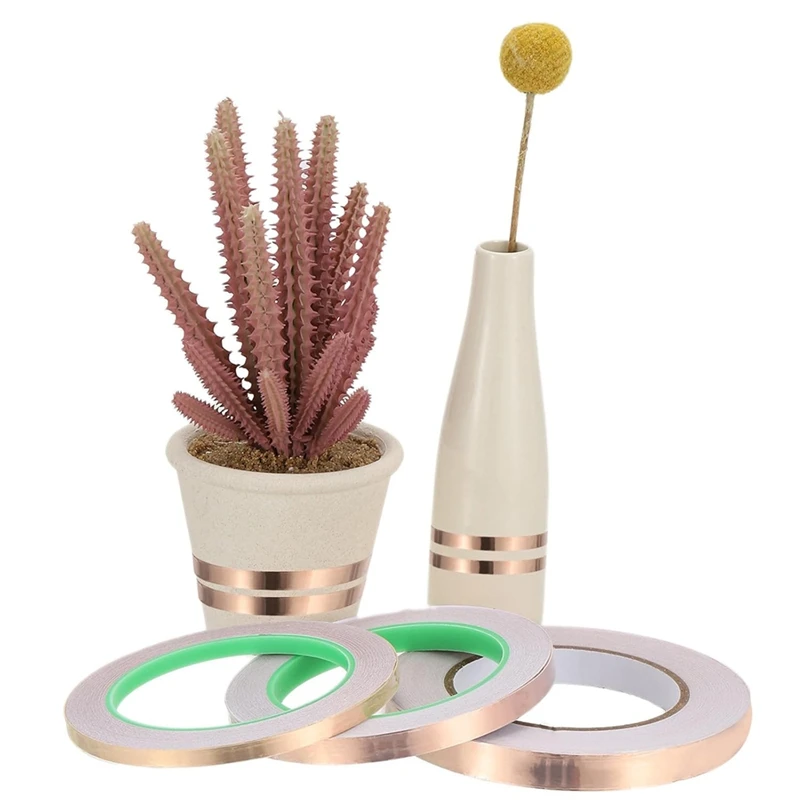 Cinta de lámina de cobre de 22 yardas y 3/8 pulgadas, cinta de cobre de 3 rollos con herramienta de lámina de vitral conductor con raspador para manualidades