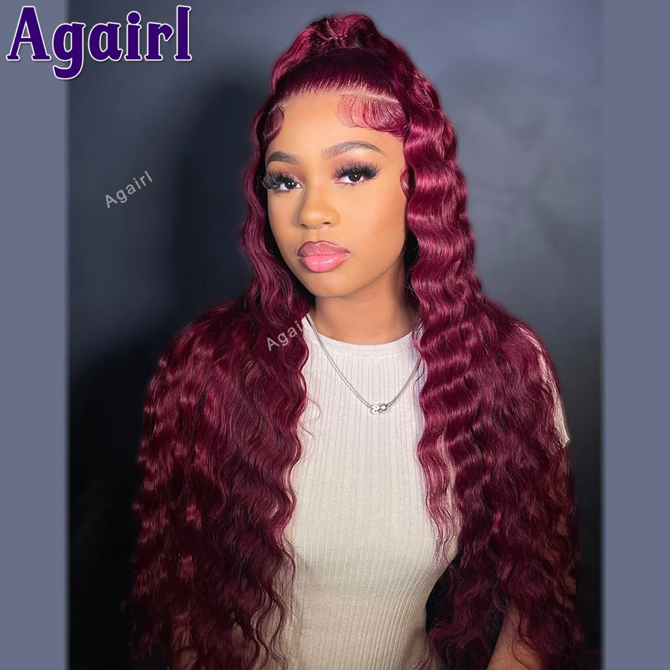 

Wine Red 6X4 Loose Deep Wave Human Hair Wigs 13x4 13x6 Colored Lace Frontal Wig PrePlucked With Baby Hair For Women 200 Density