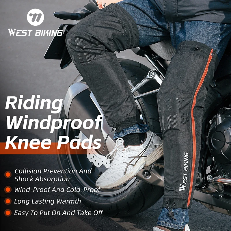 WEST BIKING Windproof Cycling Knee Pads Shockproof Winter Riding Leg Protector Safety Thicken Bike Motorcycle Warm Leg Sleeves