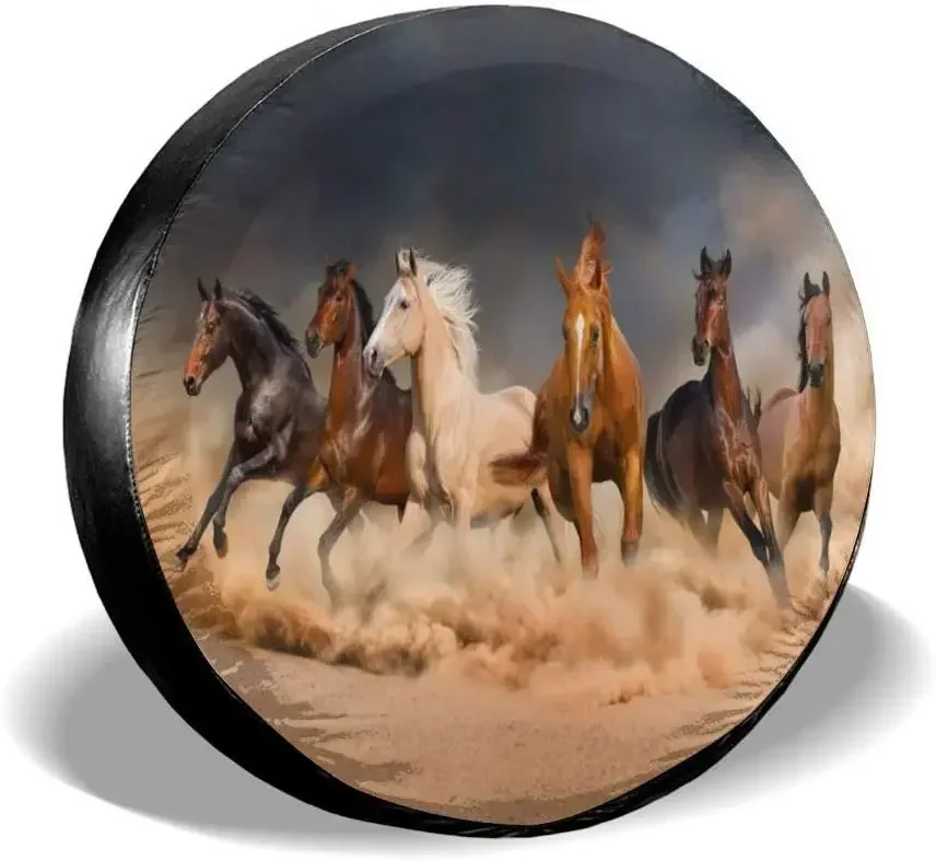 Animals Galloping in The Sand Running Horses Spare Tire Cover Waterproof Dust-Proof UV Sun Wheel Tire Cover Fit