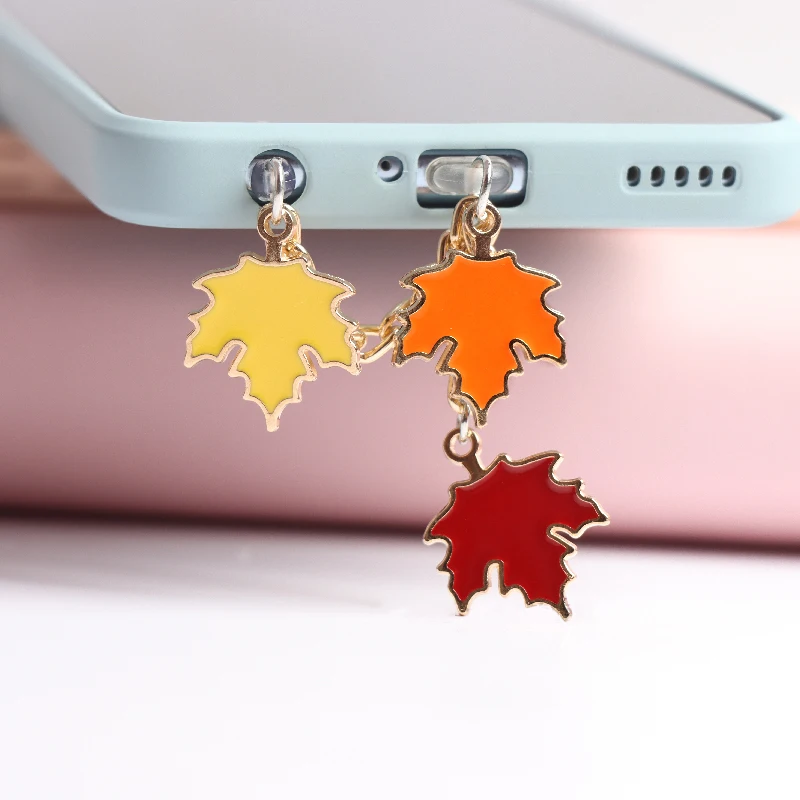 Maple Leaves Dust Plug Charm Kawaii Anti Dust Cap 3.5MM Jack Charge Port Plug For iPhone14 Type C Dust Protection Stopper