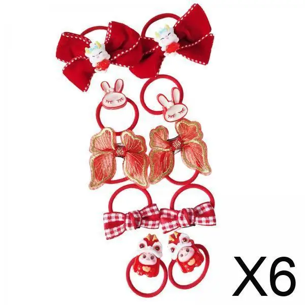 

6x 10 Pieces Girls Hair Ties Hair Accessories Red Theme Adorable Little Hair Bands Ropes Hair Scrunchies for Baby Toddlers Kids