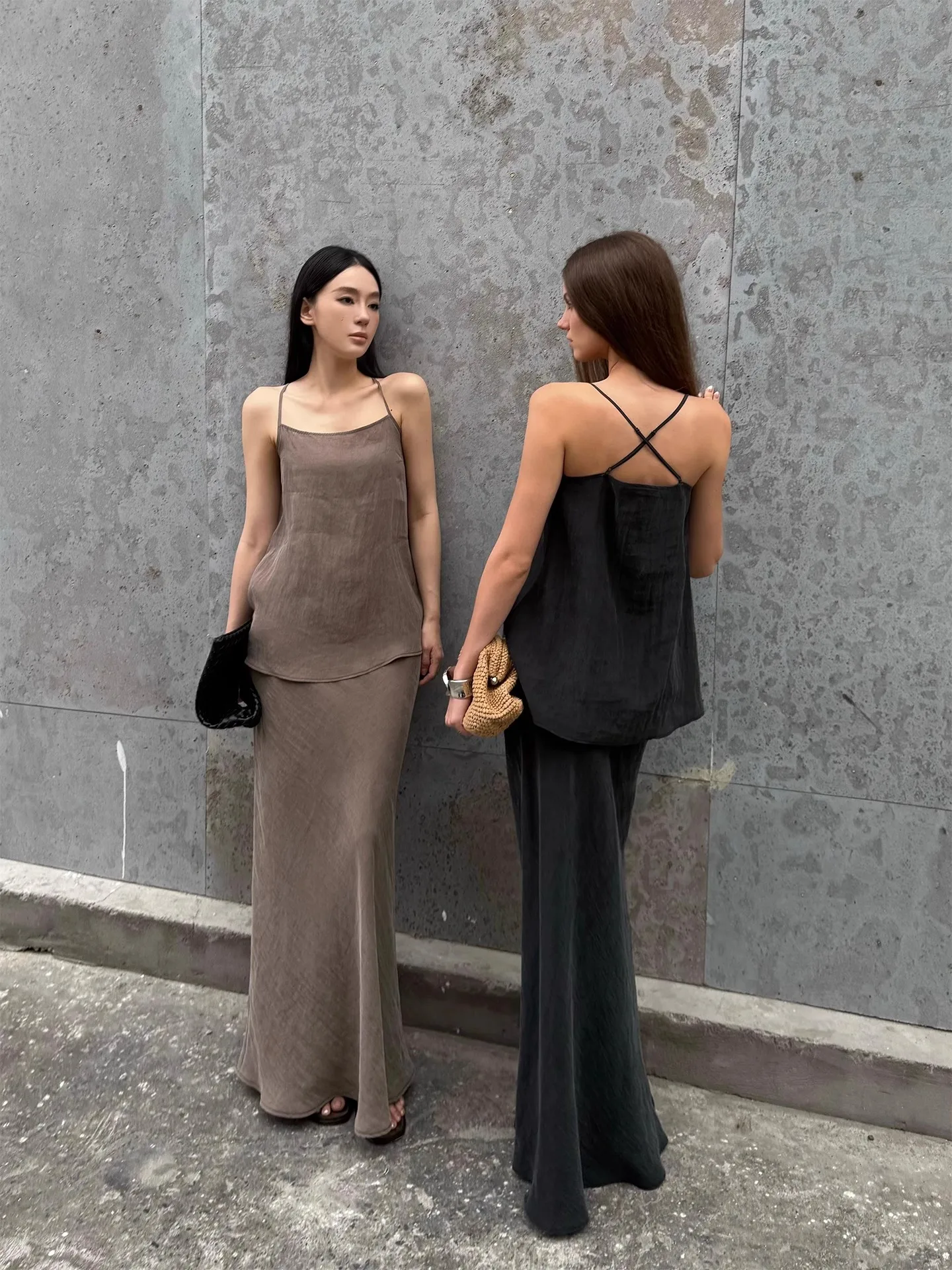 

Костюм-двойка ZhouMiao Leisure Lazy: матовый лайкровый комплект с юбкой для женщин, летний повседневный модный костюм из двух предметов