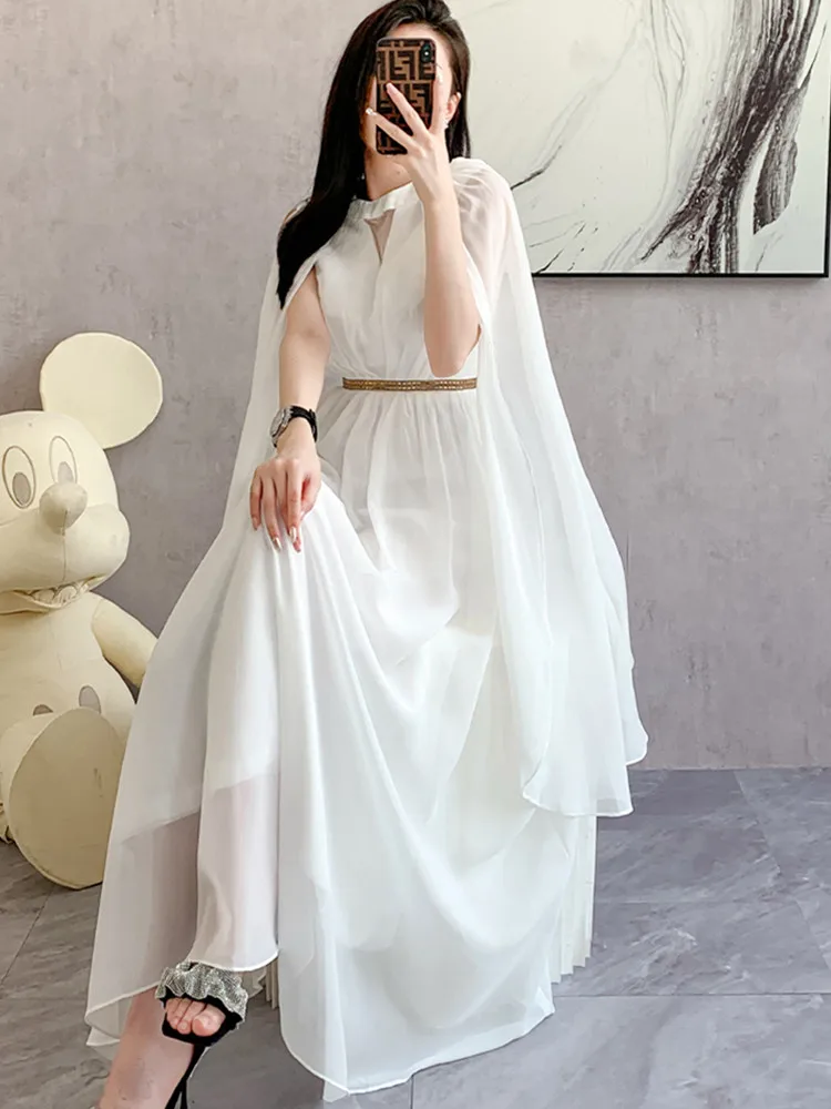 SMTHMA New Fashion Luxurry White Long Dress Women Sleeveless High-End Vintage Elegant Party Dresses Vestidos Female Clothing