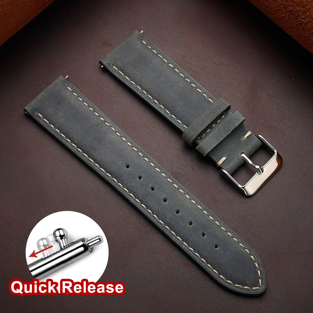 Vintage Dark Brown Cowhide Watch Strap, Quick Release
