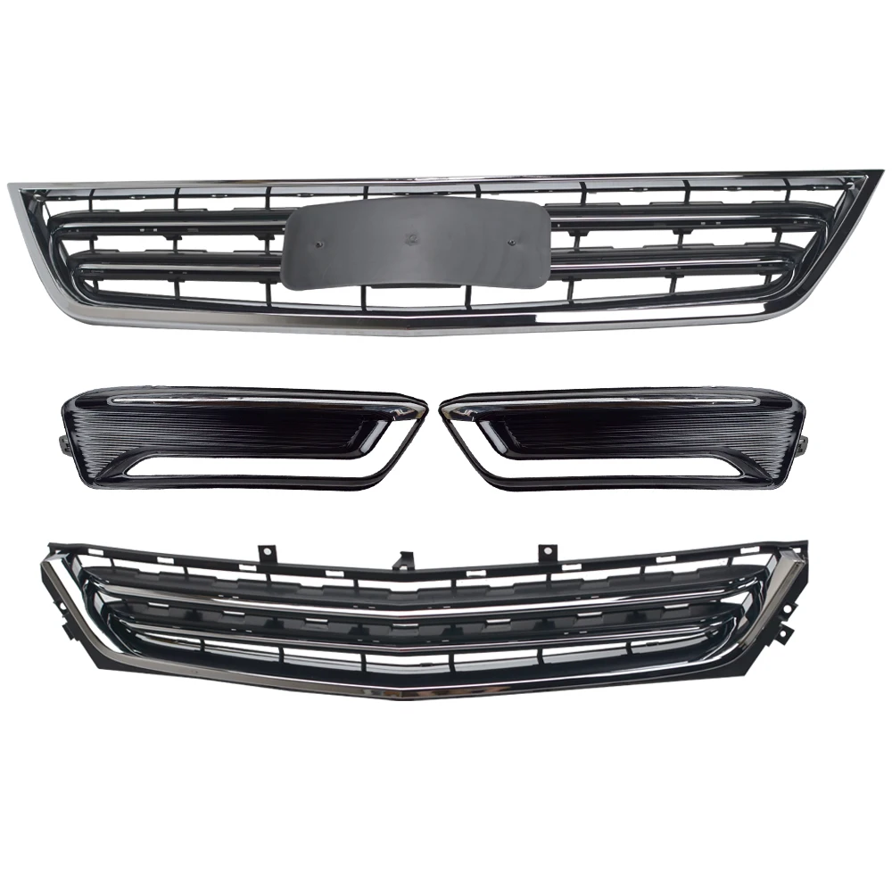 For 2014 -2020 Chevrolet Impala Front Upper+Lower Grille W/Fog Light Cover Set