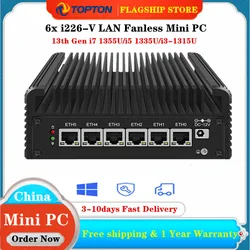 6x i226-V LAN 13. Generacji 2.5G Bezwentylatorowy Mini PC i7 1355U i5 1335U U300 Intel Firewall Appliance Soft Router Proxmox pfSense NAS