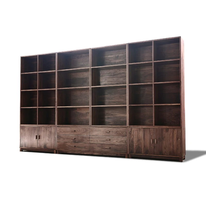 

Black walnut bookshelf, simple solid wood bookcase, literary bookcase, simple European literature and art, log furniture