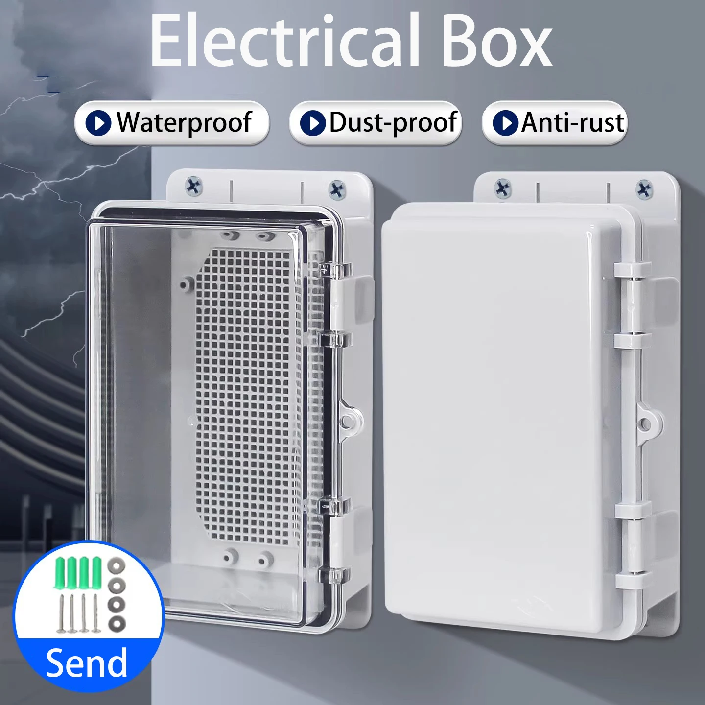 IP66 Waterproof Grey/Transparent Cover Housing Power Junction Box With Ears ABS Hinge Outdoor Electronic Distribution Box