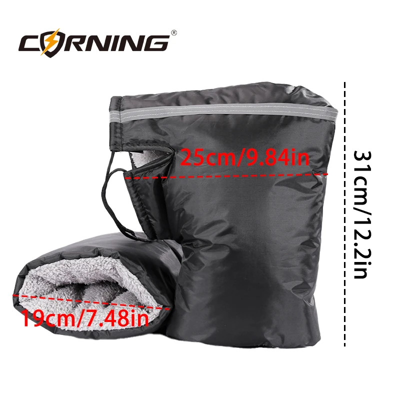 Waterproof Winter Motorcycle Handlebar Gloves Warm Windproof Hand Muffs with Reflective Strip for E-Bike Equipment Mitts