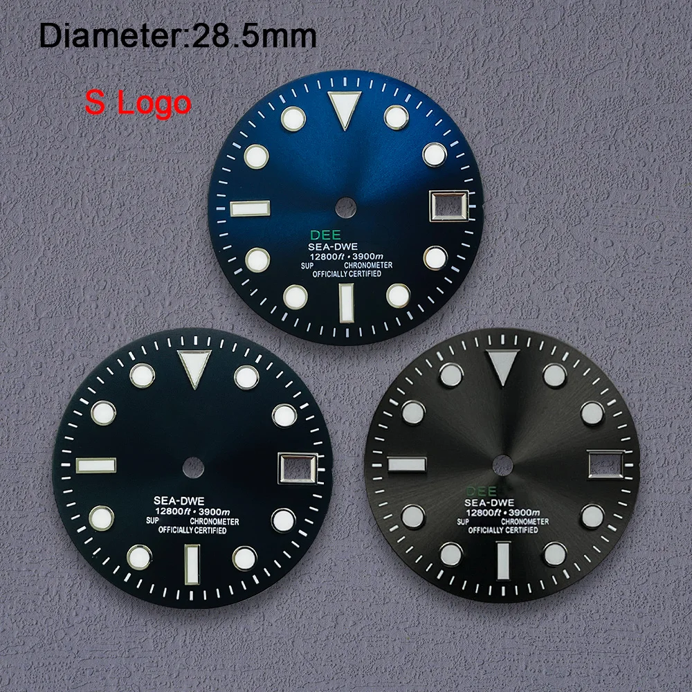 Nh35 Dial S Logo 28.5mm Watch Dial Blue/Green Luminous Suitable For NH35 NH36 Movements Watch Accessories Repair Tool