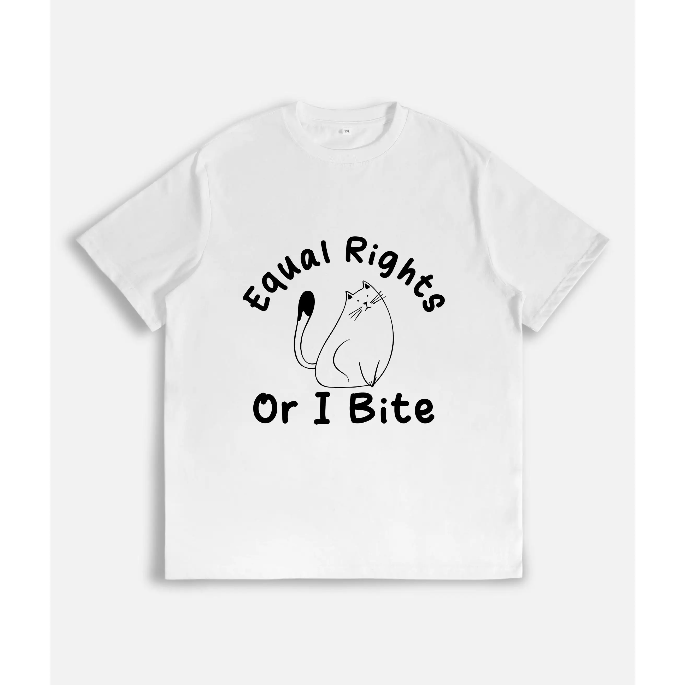 

Equal Rights Or I Bite T-shirt for Women Funny Cat Graphic Tee Feminist Slogan Top