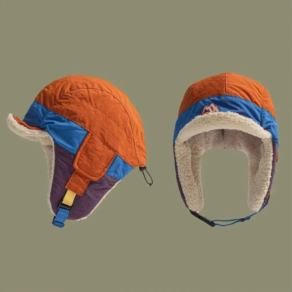 Fashion Autumn Winter Patchwork Bomber Hat Warm Thickened Lei Feng Hat Windproof Ear Protection Skiing Pilot Hat For Women Men