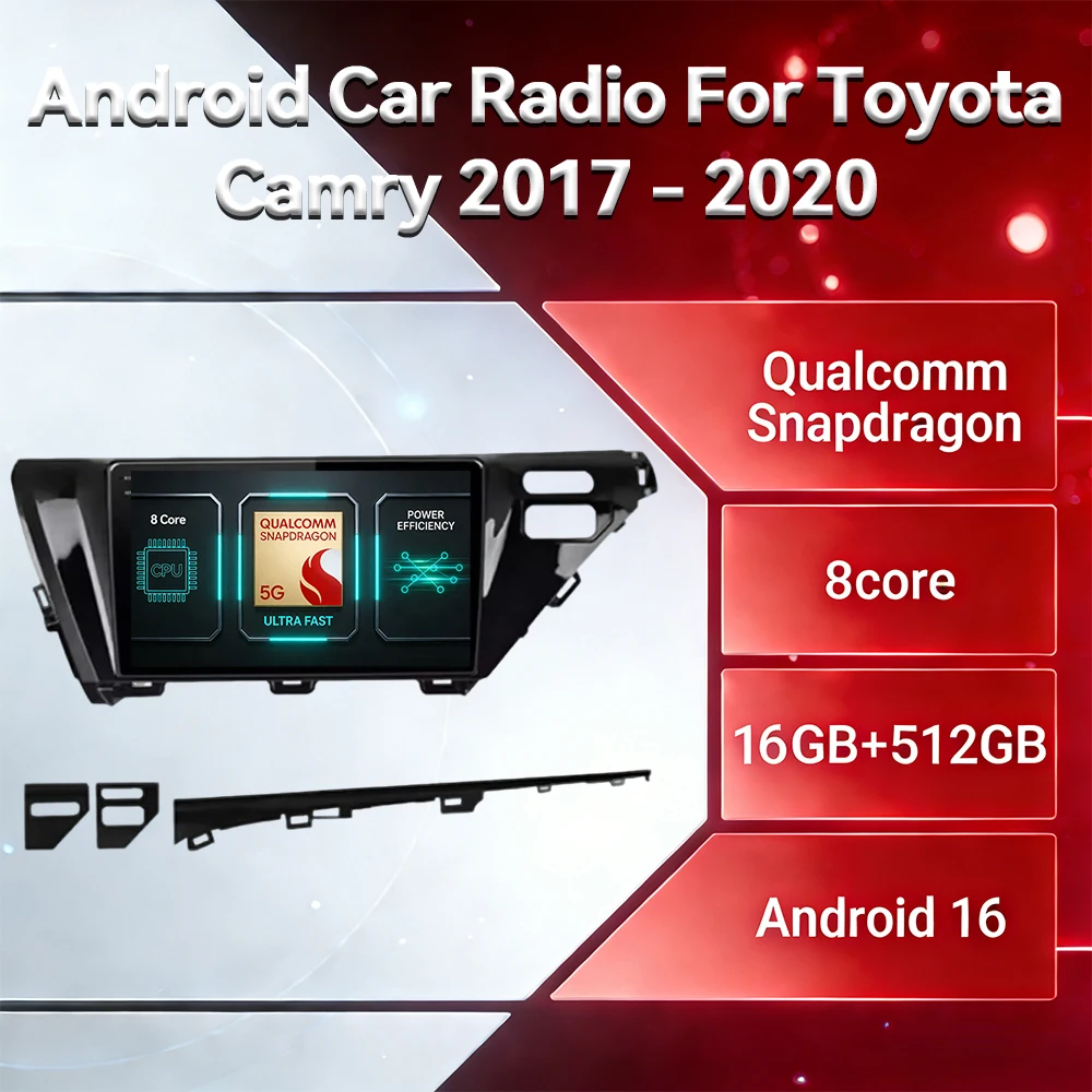 Android 16 Car Radio For Toyota Camry 8 XV 70 2017 - 2020 GPS NAVI QLED Multimedia Stereo Video Player Head Unit 2DIN BT 4G WIFI