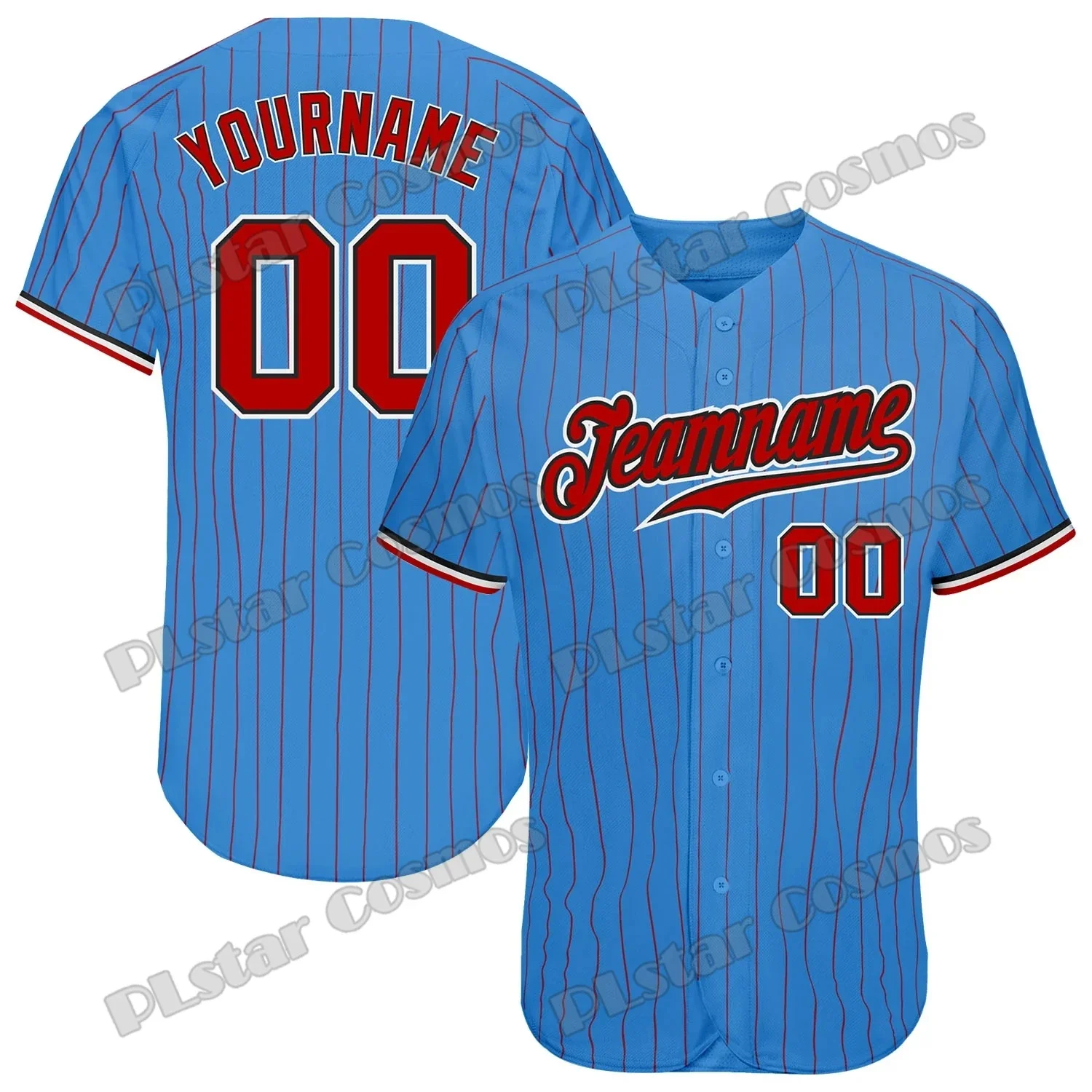 Custom Name Powder Blue Red Pinstripe Red-Black 3D Printed Men's Baseball Jersey Hip Hop Streetwear Unisex Baseball Shirt KS-62