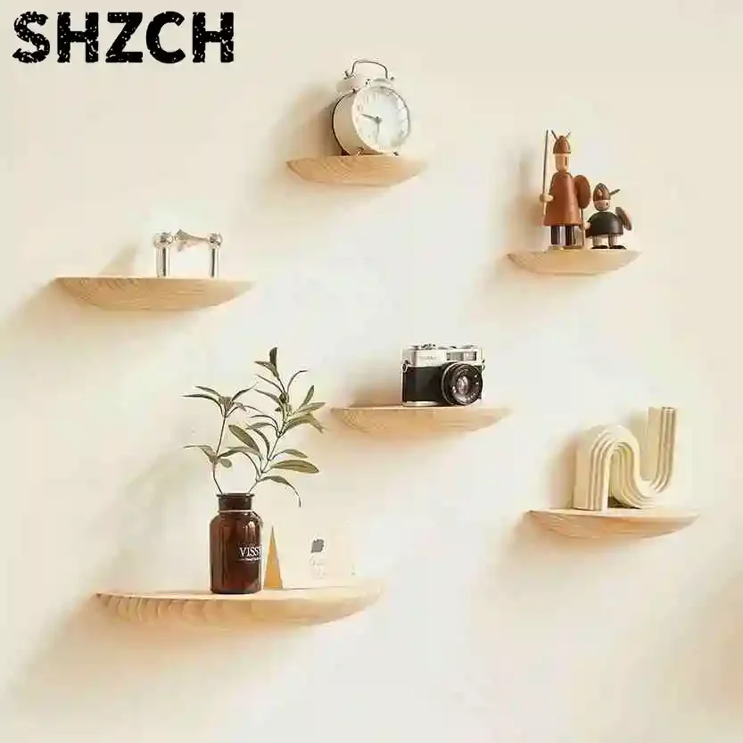 Small Floating Shelves for Wall , Rustic Half Round Wood Walll Mounted Shelves for Bedroom Living Room and Plants Wall Decor
