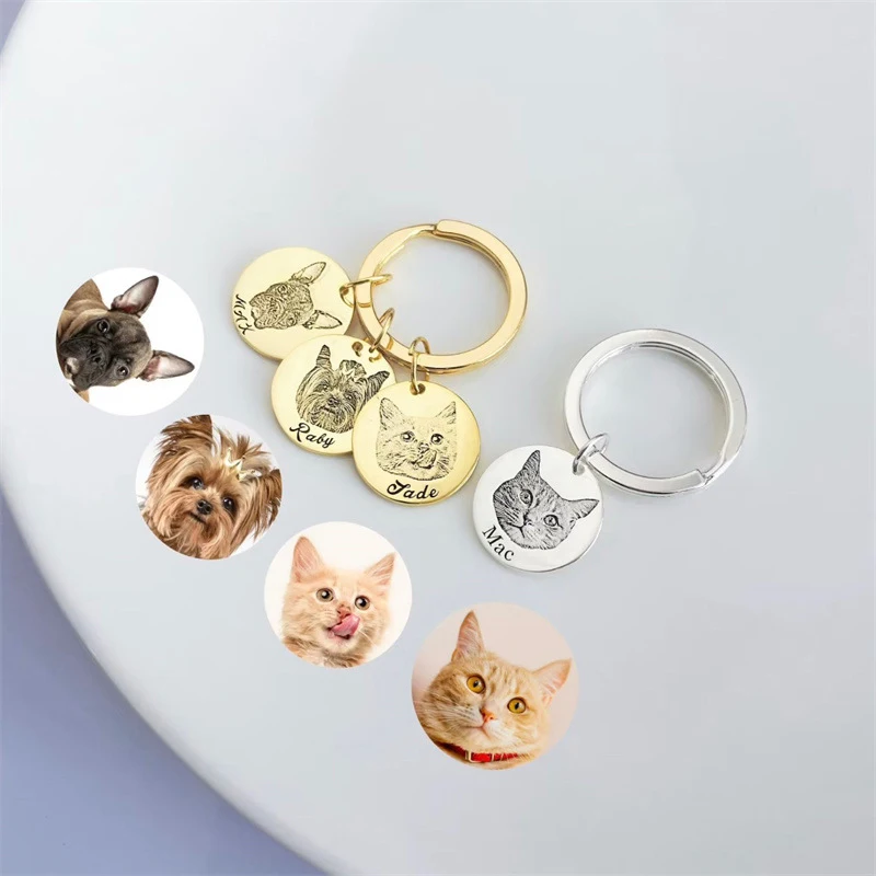 

Creative Stainless Steel Personalized Pet Puppy Animal Photo Keychain for Dog Cat Pet Lovers Customized Name Keyring Best Gift