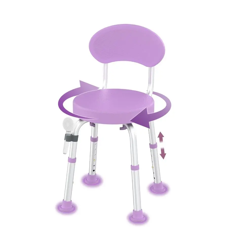 

Shower Chair, 360 NonSlip Shower Seat With Backrest For Elrly And Disabled, Height Adjustable Rotating Tub Transfer Bench For