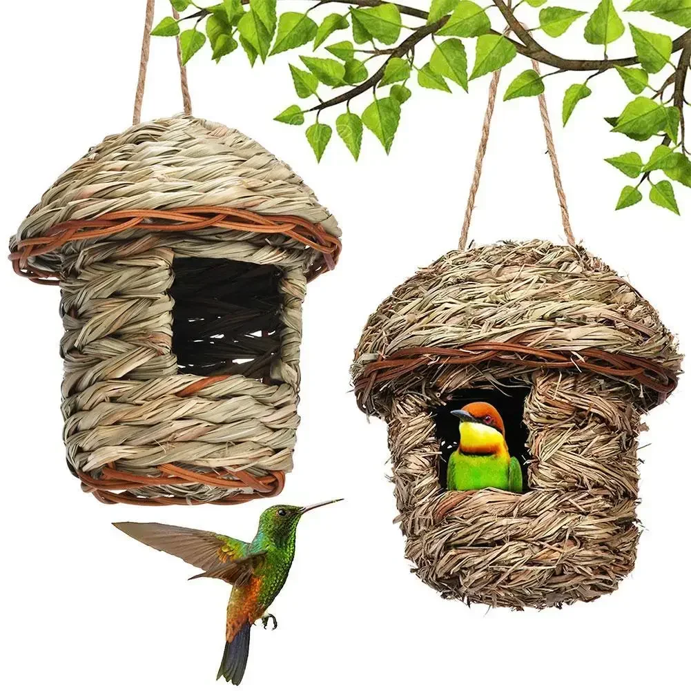 

Handwoven Straw Bird Nest Parrot Hatching Outdoor Garden Hanging Hatching Breeding House Nest Bird Accessory