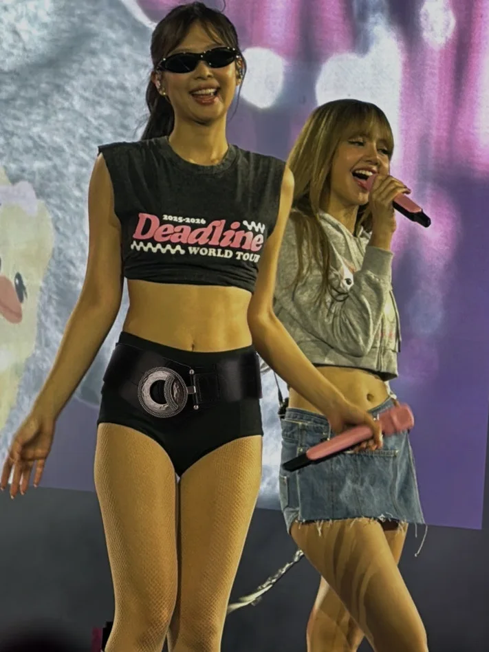 

Jennie Bangkok Concert Waed Bla ort Vest Belt Letter Print Performance Stage Costume Cotton ort orts Women's Faion