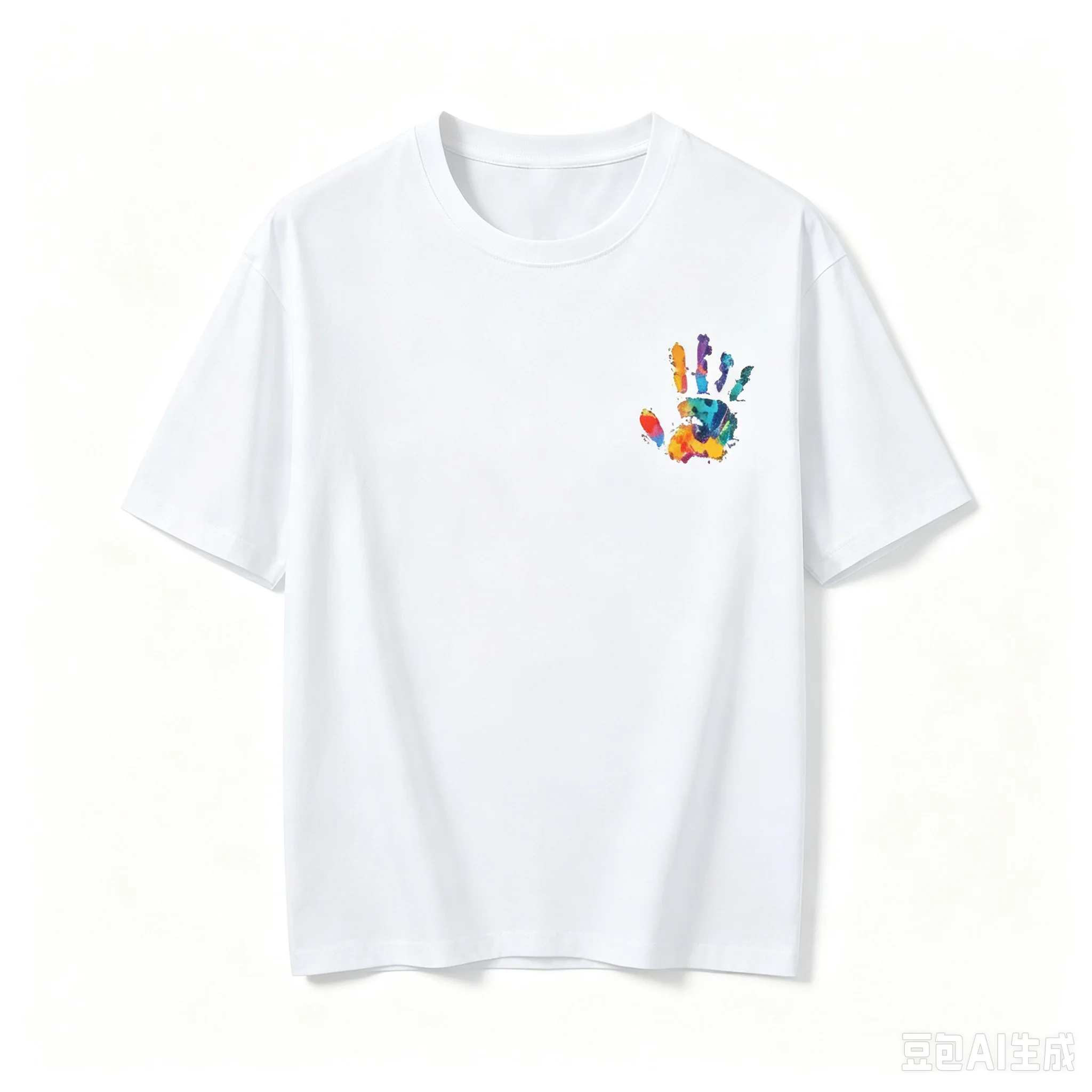 Minimal Rainbow Hand Palm T-Shirt Men Colorful Art Small Chest Print Short Sleeve Tops