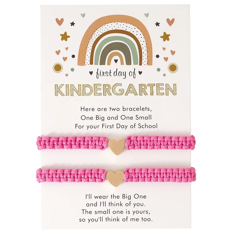 First Day of Kindergarten Bracelets For Mom and Daughter,Back to School Bracelet Pre-K Matching Heart Wish Adjustable Bracelet view 5