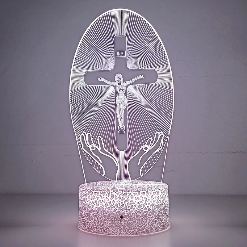 Veilleuse LED 3D en forme de croix de Jésus, pour amis, Noël, Pâques, décor de chambre, Nina ifix, lampe de table et de bureau, idée cadeau