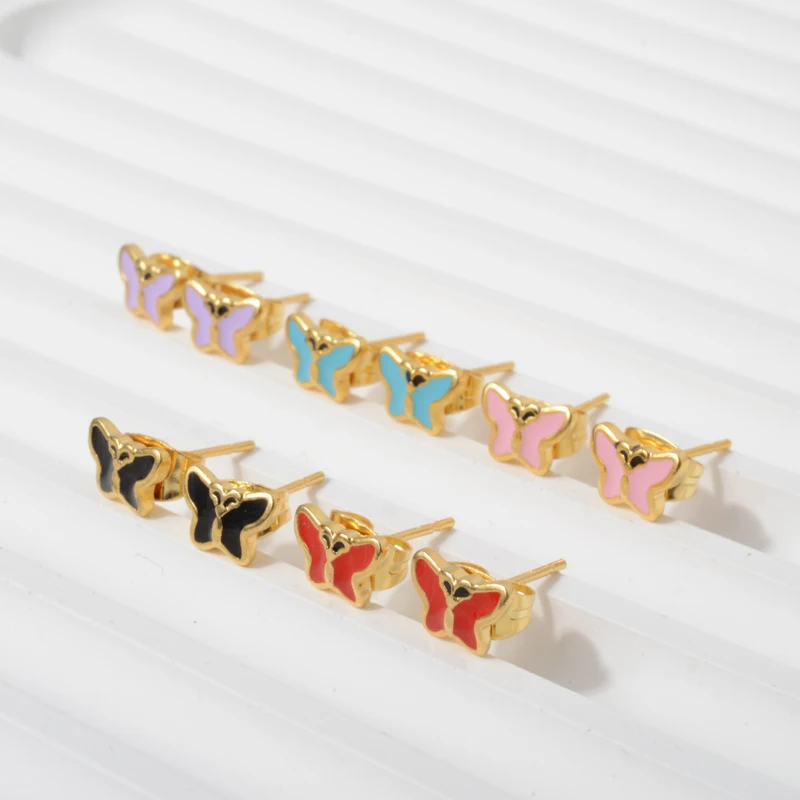 ZEADear Korean Style Colorful Enamel Butterfly Insects Stud Earrings Stainless Steel Ear Piercing Girl Women Christmas Jewelry