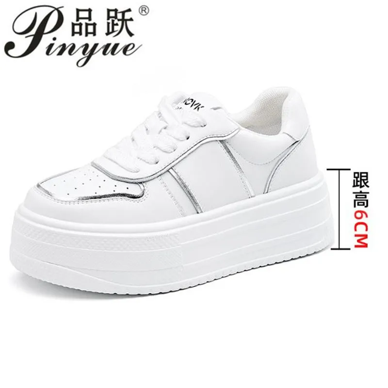 

6cm Chunky white Sneakers Breathable Comfortable Air Mesh Leather Platform Wedge Fashion New Women Spring Vulcanized shoes