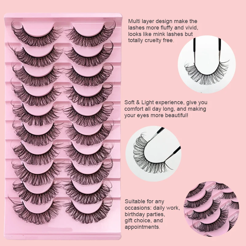 Russian Full Strip Volume Fake Eyelashes DD Curl 10 pairs Mink 9mm 3D False Faux Resuable Eye Make Up Eyelash Extension