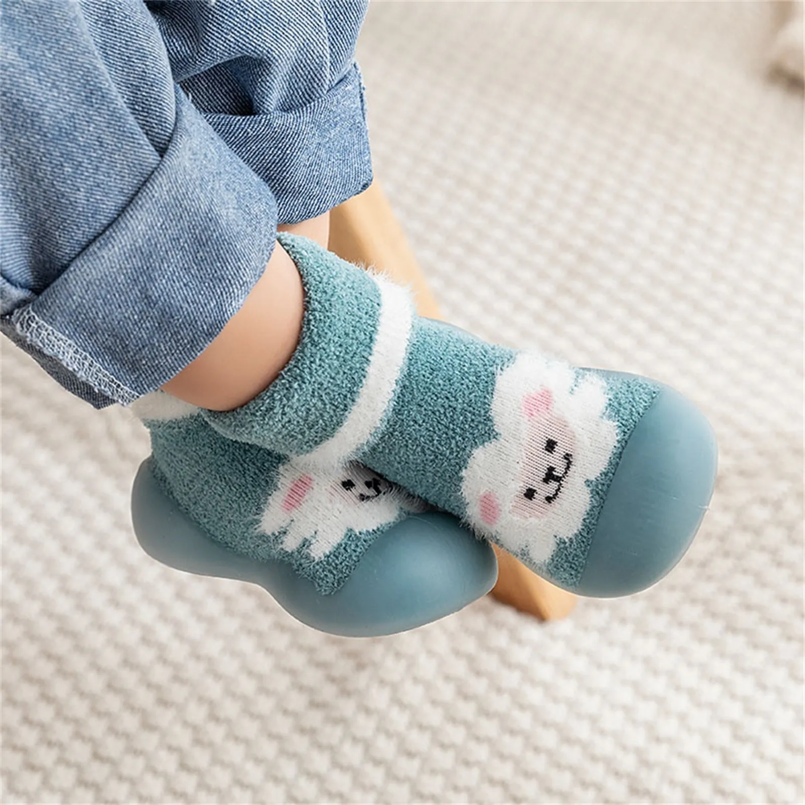 Baby Boys Girls Cartoon Toddler Wool Warm Non Slip Baby Cartoon Pattern Soft Sole Anti Slip Floor Socks Warm Socks Shoes Toddler