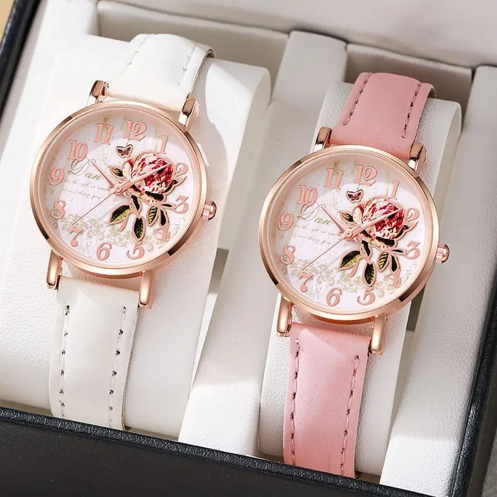 New Design Boho Style Wrist Watches Multicolor Rainbow Color Quartz Watch Arabic Numerals Rose Gold Tone Floral Wristwatch Mom