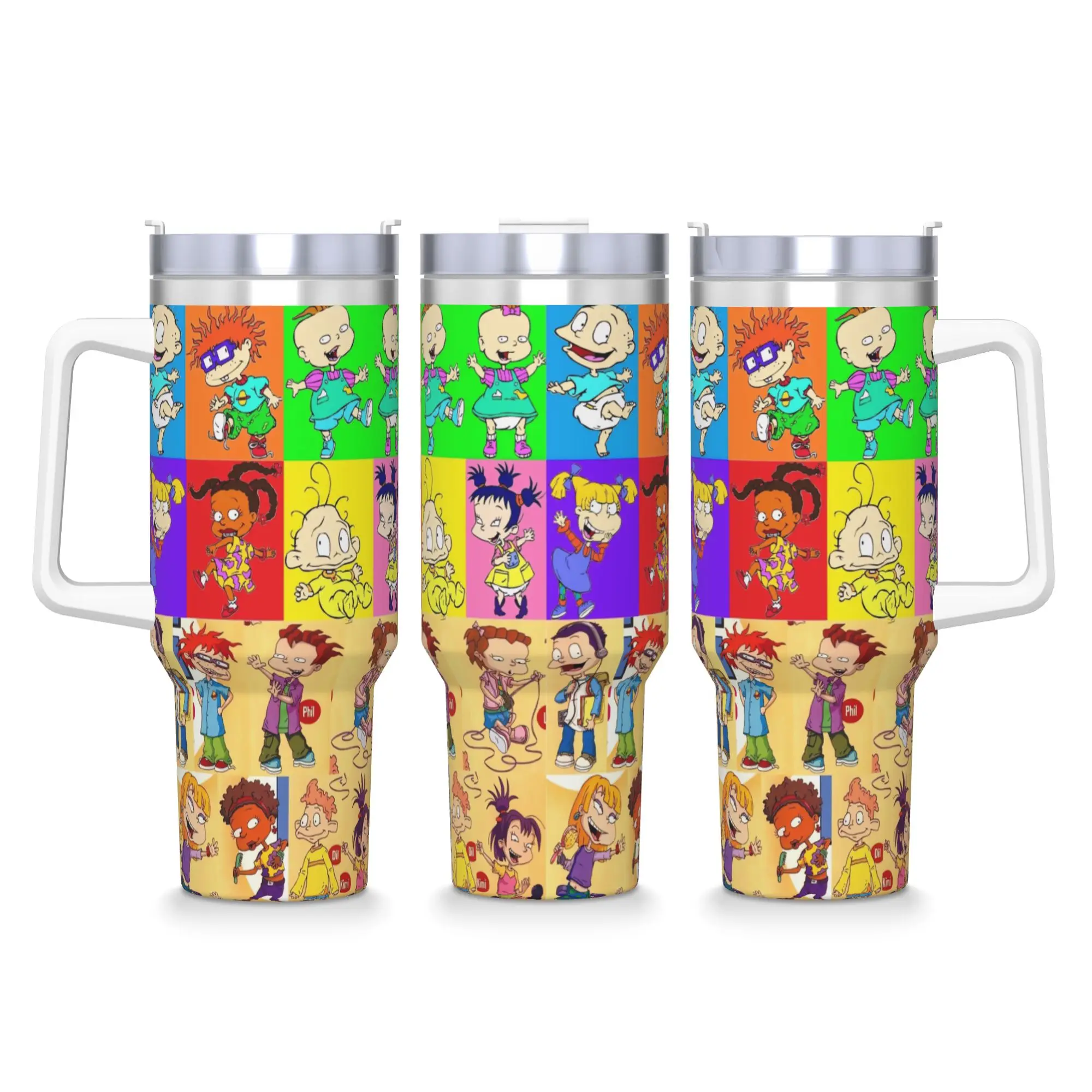 R-Rugrats Multi-Character Collage Print Stainless Steel Tumbler  Beach Coffee Mug With Straws Mugs Cold Drink Water Bottle