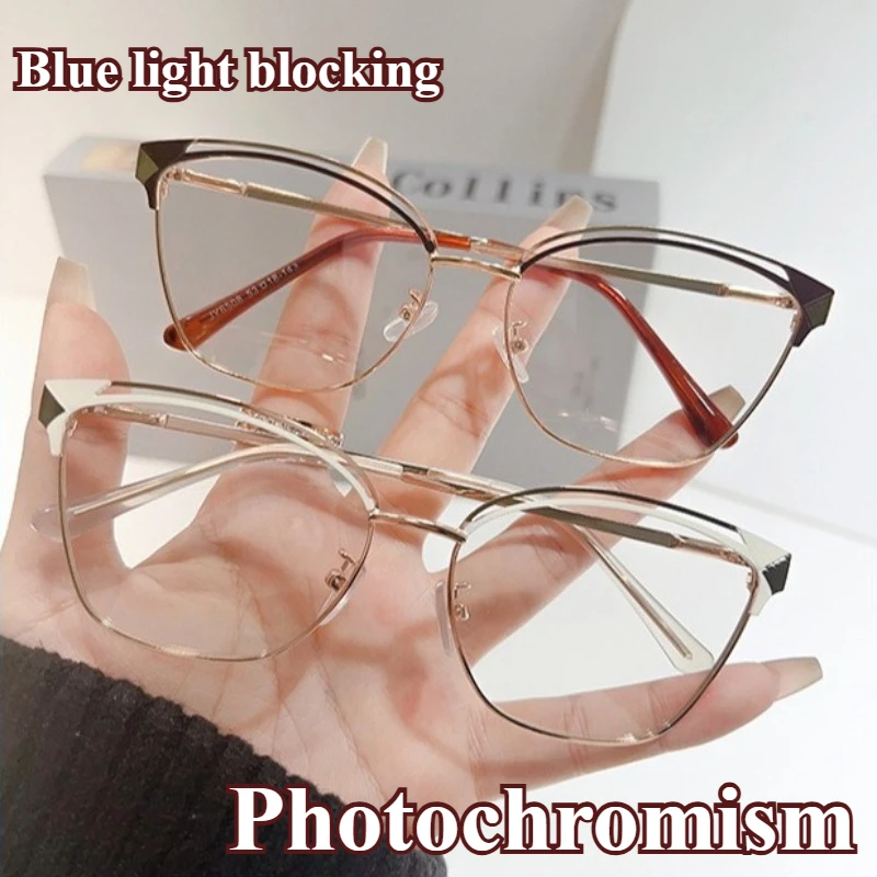 Modische photochrome Brille, hochauflösende Anti-Blaulicht-Flachgläser für Frauen, ultraleichte, personalisierte Brille