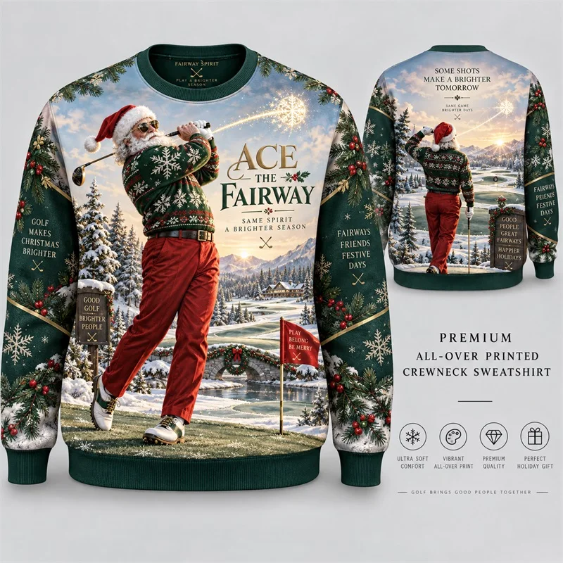 Men Crewneck Pullover Sweatshirt Santa 3d print Pickleball Champion Christmas Tree Snowflake graphic Long Sleeve hoody Top