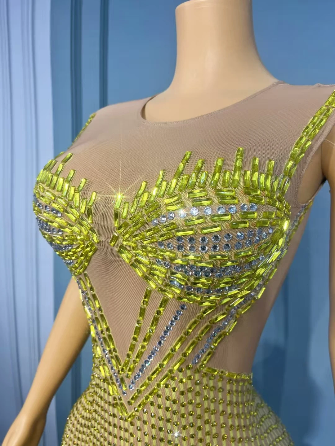 Żółto-zielona, błyszcząca, seksowna długa suknia na przyjęcie urodzinowe, wieczorowa, seksowna odzież damska z wyższej półki, Huangfeicui