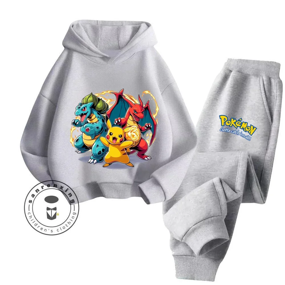 Pokemon Cartoon Printed Clothing Exuding Sense of Cute and Elegant Fashion Apparel Tailored Delicate Soft Fabric Kids Hoodie Set