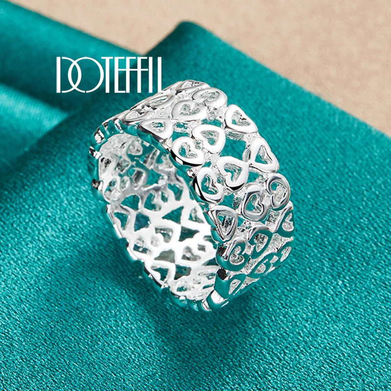 DOTEFFIL 925 Sterling Silver Full Heart Design Pierścionek dla kobiet Ślub Zaręczyny Impreza Moda Biżuteria z urokiem — zdjęcie 4