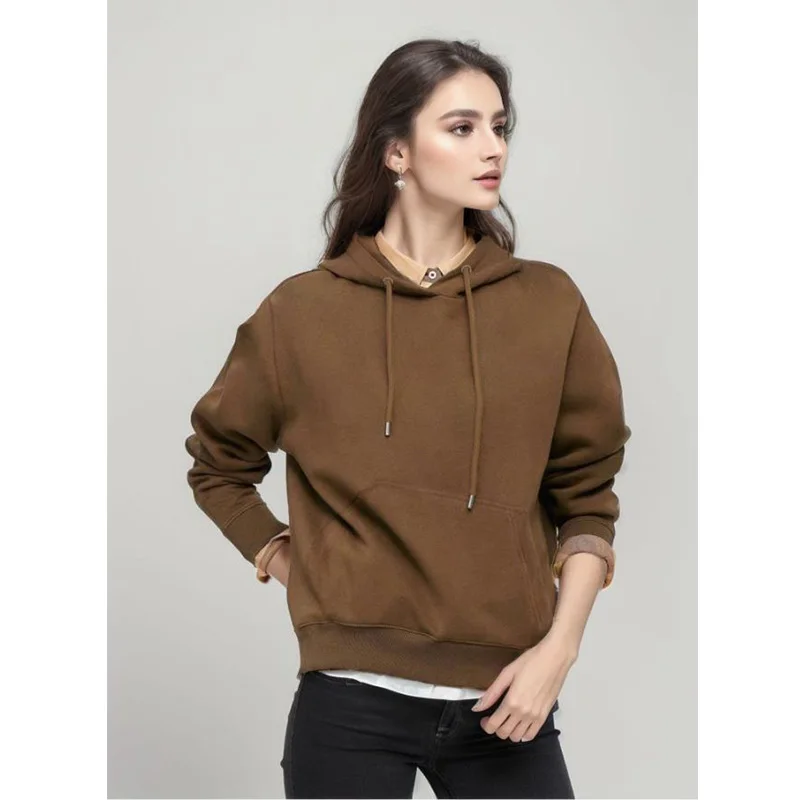 300g Mens Oversized Cotton Hooded Hoodies Customzied 3D Puff Print Striped Pullovers Casual Elastic Band Solid Spring Brown Top