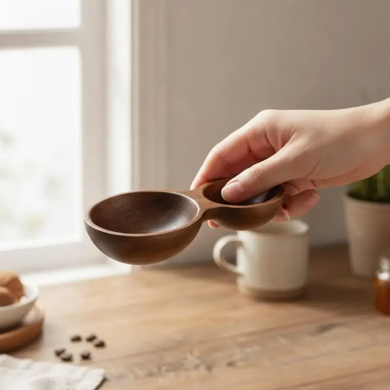 Dual Headed Short Handle Wooden Coffee Spoon Food Grade Measuring Cutlery for Baking Seasoning Weighing 1Pcs