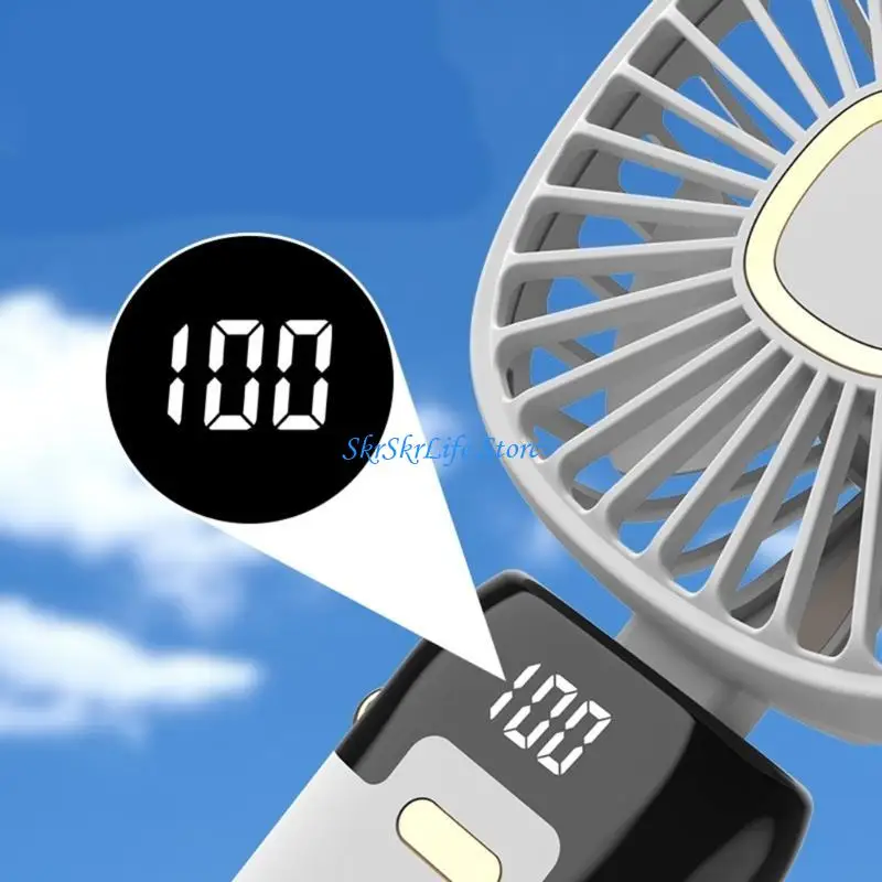 مروحة قابلة للطي E65E قابلة لإعادة الشحن مع حامل الهاتف لضبط تدفق الهواء ومروحة سطح المكتب USB