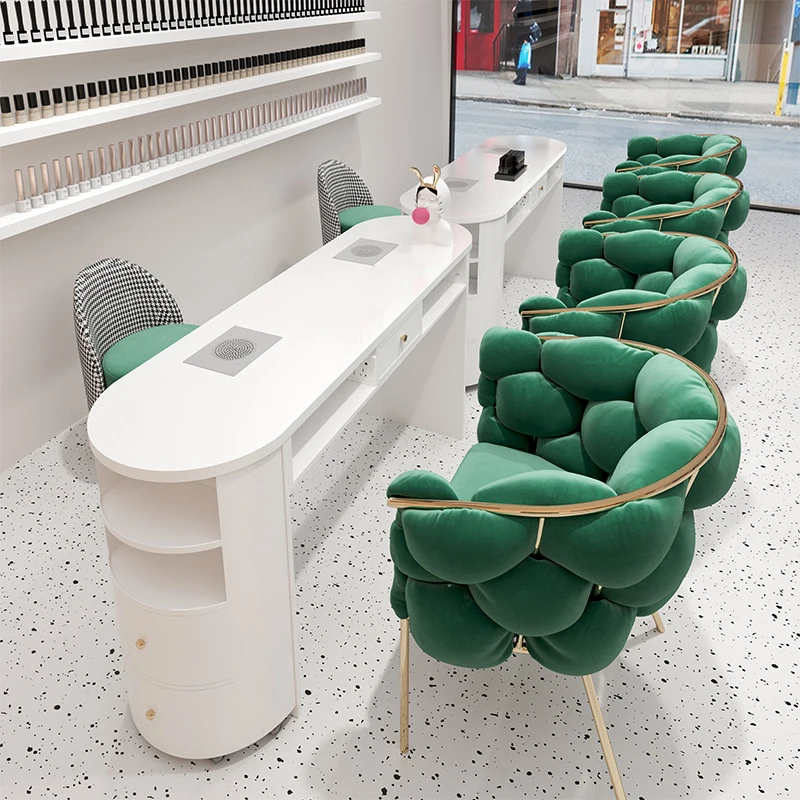 Modern Luxury Tufted Nail Table and Chair Set for Beauty Salons