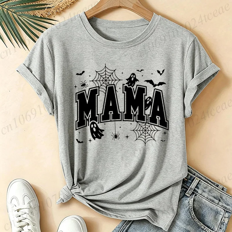 Spooky Season Graphic T-shirt Short Sleeve Tops Halloween Mama Retro Aesthetic Party T-shirt This Mama Loves Her Boos Shirts