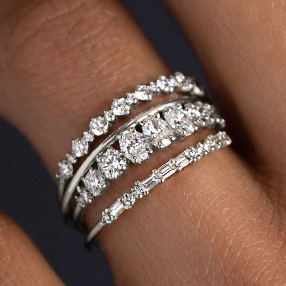 4pcs Set Fashion High Quality 5A Row Zircons Stackable Rings for Women Engagement Wedding Bride Stacking Finger Jewelry Sets