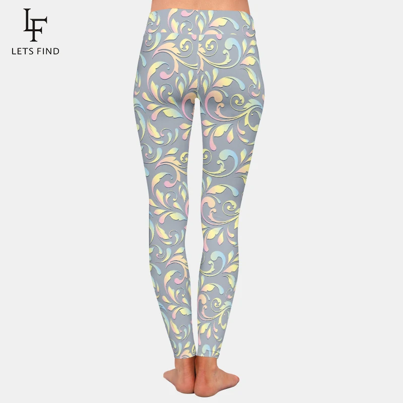 Letsfind alta quaility mulheres leggings de fitness moda flores impressão macio magro feminino cintura alta leggings