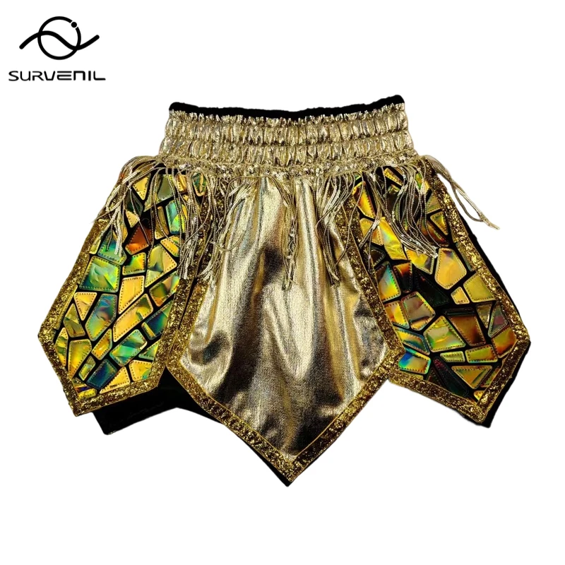 Boxing Shorts Professional Muay Thai Pants Men Women Child Gold Sequin Tassel Combat MMA Grappling Cage Fight Kickboxing Shorts