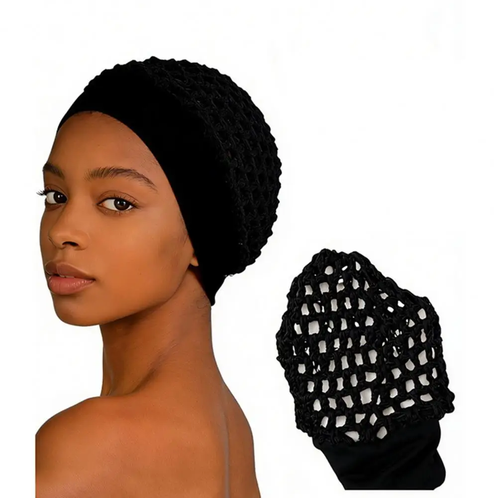 Soft Polyester Hair Net Women Mesh Crochet Hairnet with Wide Elastic Band Breathable Knit Snood Hat for Sleeping for Hair