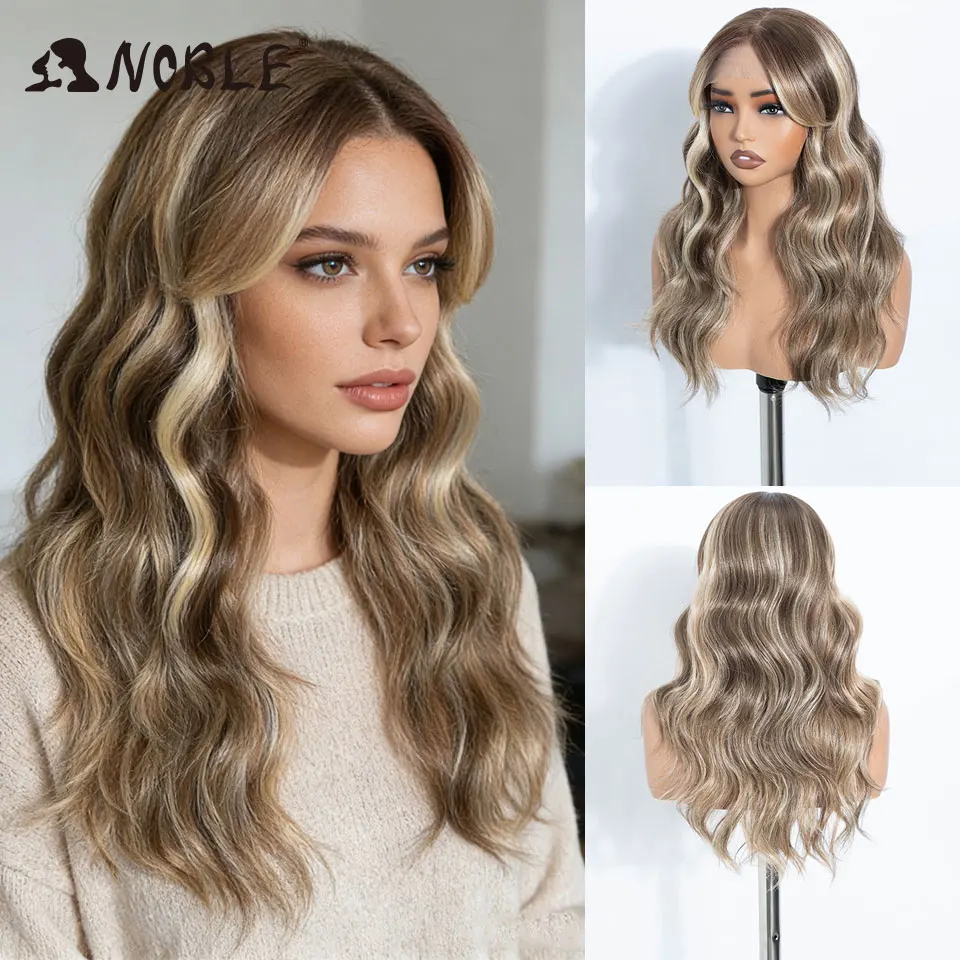 Synthetische Perücke mit Spitze am Vorderteil, 20 Zoll, 6x4, mit Highlights in Aschblond und Braun, natürliche Haaransatzlinie, hitzebeständig, für brasilianische Frauen. – Detail 3